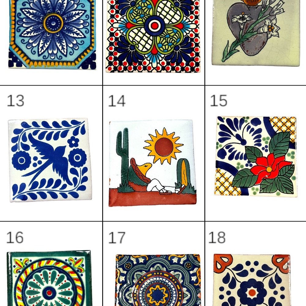 4-Pack Mexican Talavera Tile Coaster Set - Picture 3 of 5